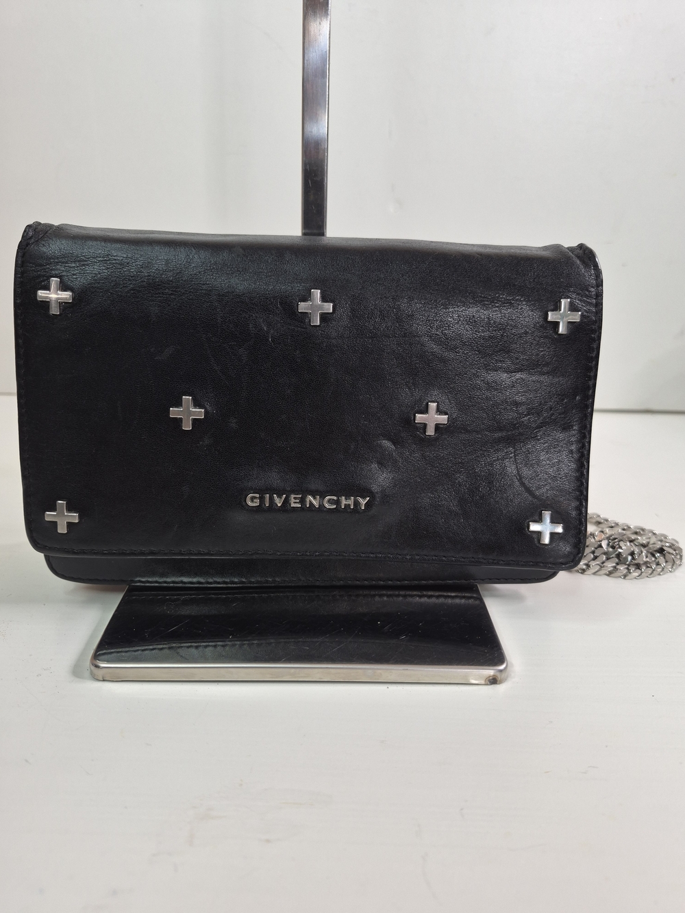 Givenchy Black Leather Shoulder Bag with Silver Cross Studs